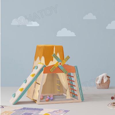 China XIHA Eco-Friendly Climbing Wooden Frames Wholesale Wooden Baby Rocker Frame Children Climbing Slide Swing for sale