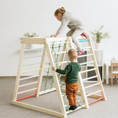 China Eco-Friendly Kids Wooden Climbing Frames Outdoor Indoor Playground Exercise Equipment Toys For Children Kids Activity Climb Pickle Triangle Down age for sale