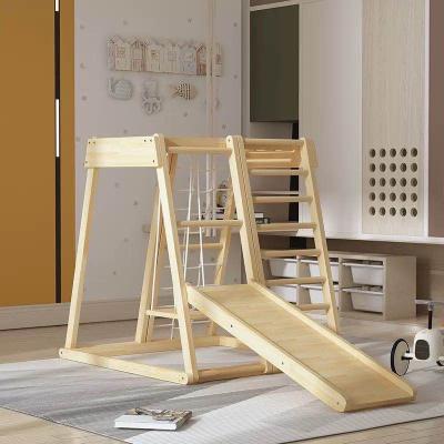 China XIHA Eco-friendly Kids Indoor Slide With Climbing And Swinging Wooden Frame For Kids Indoor Slide for sale