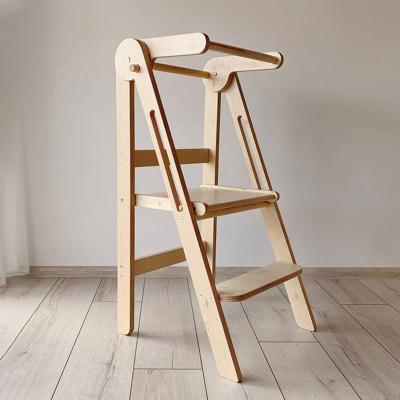 China (Size)Adjustable Foldable Study Tower 2 Step Stool For Toddler Kitchen Wooden Aid Step Stools Bamboo Study Tower For Toddlers Kids for sale