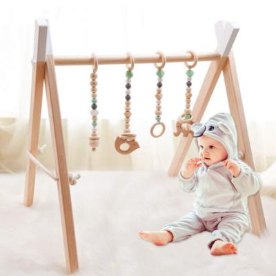 China Eco-Friendly Wooden Baby Gym Toys Foldable Baby Play Mats With Hanging Toys Newborn Gift Boy Girl Furniture Floor Play Gym Activity Gym Frame Baby Play Gym for sale