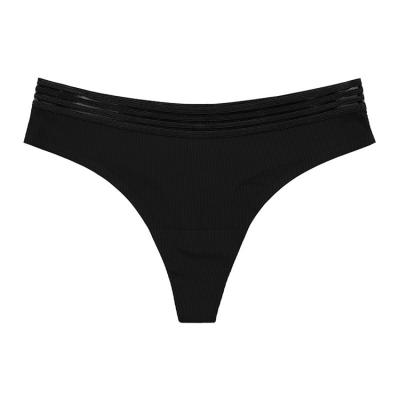 China Anti-Bacterial High quality sexy ice Thong black seamless breathable women's underwear for sale