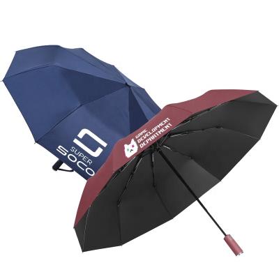 China American Style high quality Umbrella Customized Logo Black Red 10 Ribs Automatic 3 Folding Umbrella for sale