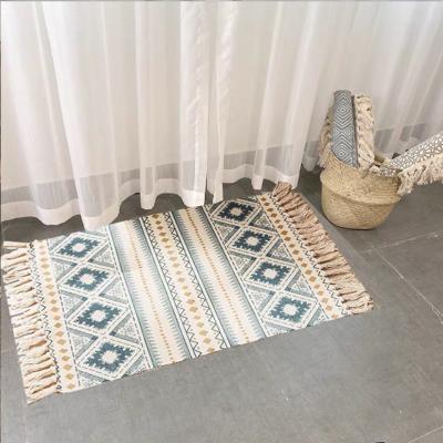 China Modern Custom Made Simple Cotton Washable Mat For Living Room Dedroom Canvas Woven Tassel Mat Retro Carpet for sale