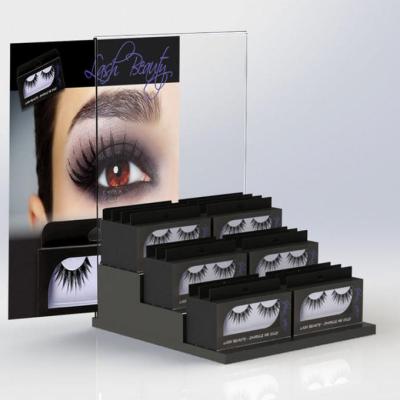 China Customized Eco-Friendly Makeups False Eyelash Design Clear Acrylic Plexiglass Tiered Display Rack With Poster for sale