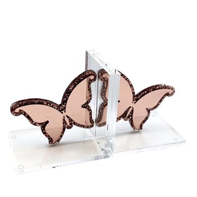 China Durable Custom Shaped Stunning Butterflies Acrylic Lucite Rose Gold Bookends for sale