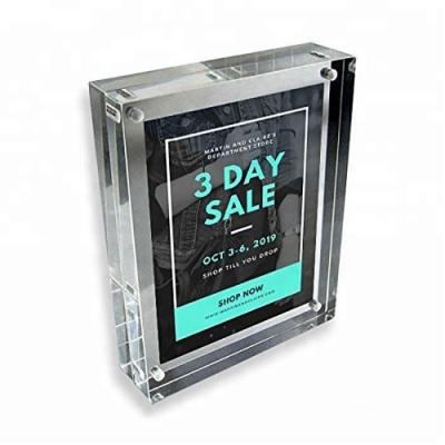 China Durable Custom Size Packaging Polished Edges Counter A5 15mm Clear Acrylic Block Photo Frame Magnetic Magnetic Sign Holder for sale