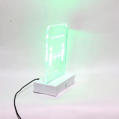 China 3 Foot Battery Operated Acrylic Auto Sensor Acrylic Base Keep Social Distancing Led Warning Sign for sale