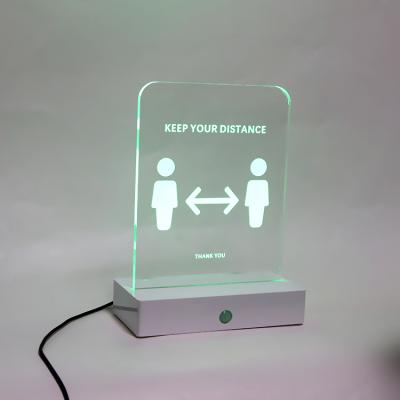 China Auto Sensor LED Acrylic Social Distancing Table Sign Smart Distance Awareness Warning Device for sale