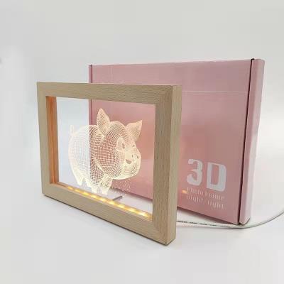 China Wholesale Solid Wood Wooden Photo Frame 3D Stone Frame LED Lamp Light With LED Night Light for sale