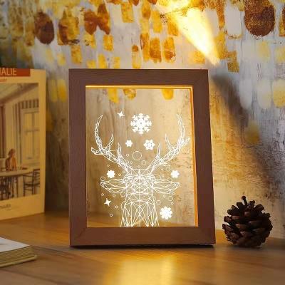 China Asian Home Christmas Decoration 3D Illusion Photo Night Lamp Led Solid Wood Frame Wood Night Light for sale