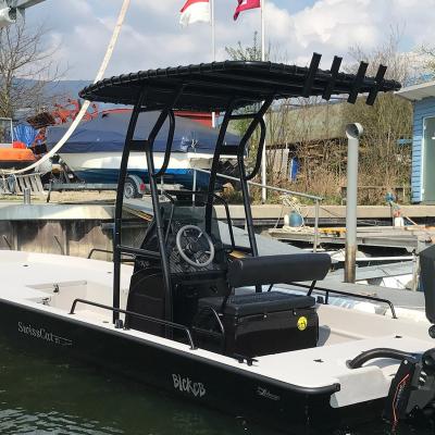 China Classic Square Top For More Shade Raider RD510 Universal Over T Top Center Console Heavy Duty Boats Folding T Top Black Anodized Black White Frame With Black Canopy Ribs for sale