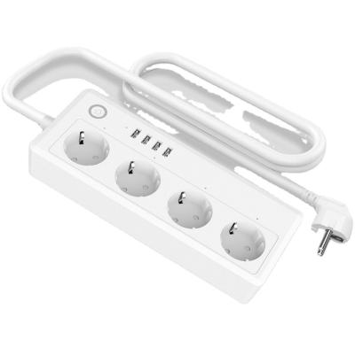 China Alexa Echo Google Home Controlled Tuya PC V0 Smart Anti-fire EU Smart Home Power Strip Wifi Socket Power Extension Cord 100-240V 16A for sale