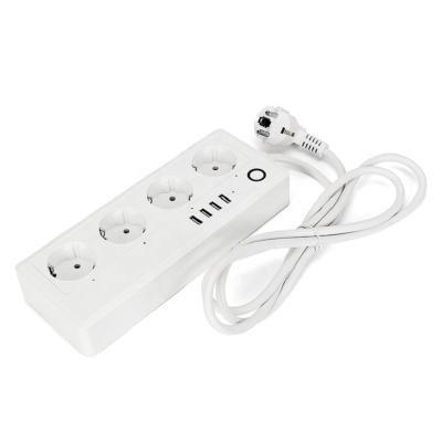 China Alexa Echo Google Home Controlled EU 2 Pin Plug 4 Strip Surge Protected Extension Plug Lead With USB Outlet 5V 3.1A Wifi Power Strip Fast Charging Smart Cord for sale