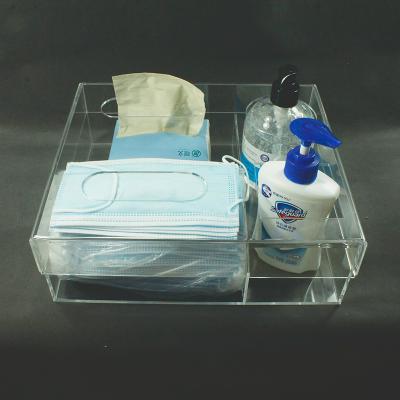 China Custom Clear Acrylic Dispenser Holder Disposable Mask Hand Sanitizer Holder Organizers 4 Compartment Storage Box 293*259*98mm for sale