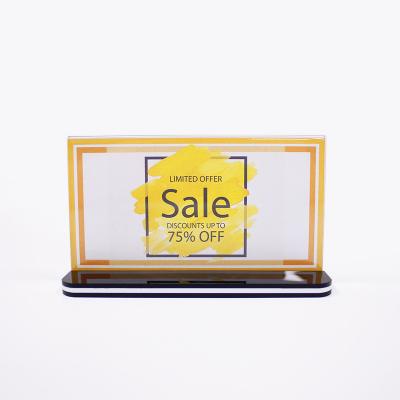 China Retail Stores Customize Or A4 A5 A6 Size T Shaped Acrylic Card / Menu Price Tag Sign Holder With Black Base for sale