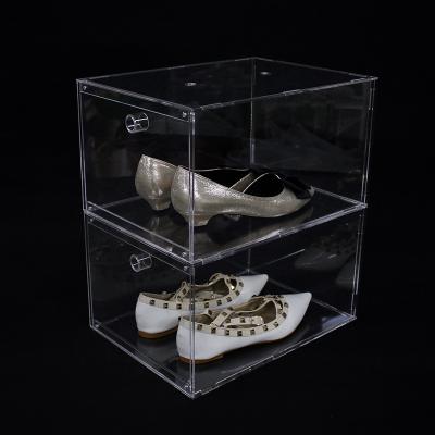 China Eco-friendly Clear Detachable Transparent Magnetic Sneaker Shoe Display Case Men Shoe Storage Box Drop Front Boxes For Shoes for sale