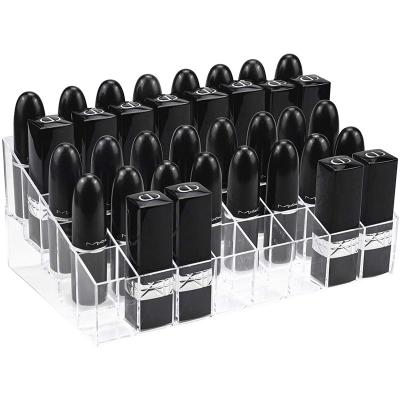 China Custom 24/40 Spaces Eco-friendly Clear Acrylic Lipsticks Eyebrow Pencil Display Rack Mascara Holder Storage Container Counter Display for sale