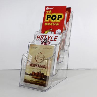 China 4 Tiers A6 Brochure Display Stand Wall Mounted Plastic Leaflet Holder Table Leaflet Greeting Card File Display Rack for sale