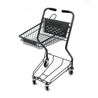 China Durable Japanese Styles Metal Push Shopping Basket Trolley Cart With Wheels for sale