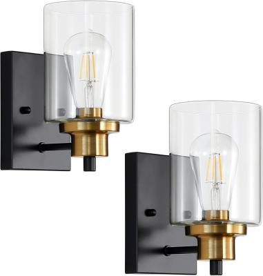 China A modern American style indoor wall light fixture in satin black and brass finishing with modern farmhouse clear glass wall sconce for sale