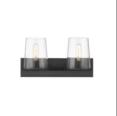 China Contemporary 2 Lights Clear Glass Shade Modern Bathroom Vanity Light Fixtures Above Mirror Matte Black Vanity Light For Bathroom for sale