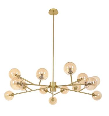 China Contemporary Modern Home Amber Ceiling Chandelier Home Bedroom Living Room Chandeliers Lighting Fixtures Gold Glass Ball Pendant Lights for sale