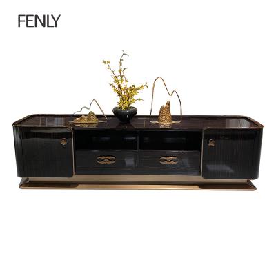 China 2020 High Quality Italian Living Room TV Stand Solid Wood Veneer Ebony Wood TV Stand Storage Rack With Drawer for sale