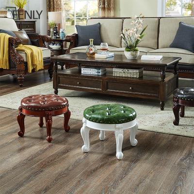 China European Style Wooden Stool American Leather Home Stools Low Storage Rotatable Round Stool for sale