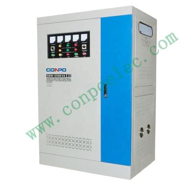 China Fully Automatic Compensated Type AC Voltage Stabilizer SBW SBW-250KVA 3Phase Servo Motor Regulator AVR 380/400/415VAC, 220/230VAC for sale