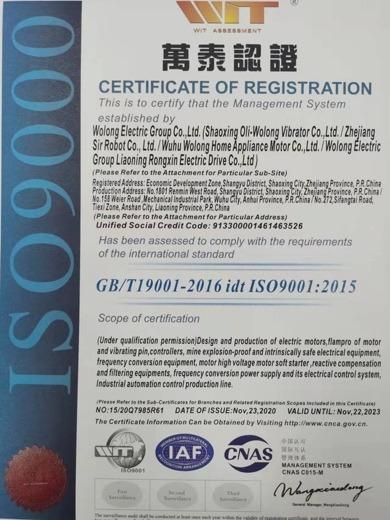 ISO9001 - Wolong Electric Group Co., Ltd.