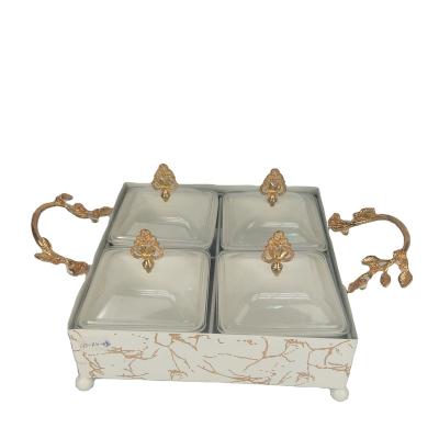 China 2021 New Decorative Freshness Retention Metal Candy Holder And Chocolate Box With Porcelain Bowl And Lid for sale