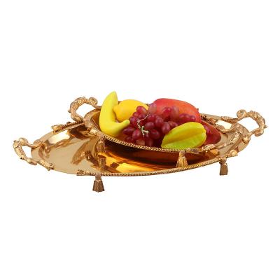 China Factory Wholesale Luxurious Serving Tray Gold Metal Home Custom Metal Tray Middle East Style Viable for sale