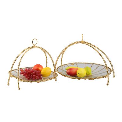 China One Layer Round Delicate Fruit Tray Sustainable Luxury Golden Fruit Serving Dry Tray For Home Decoration for sale