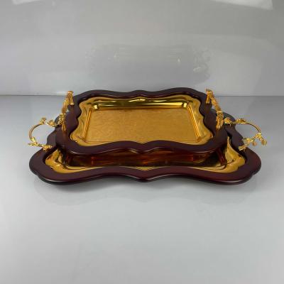 China Dinner Dishes Stored Serving Tray Golden Plate Cosmetics Jewelry Towel Tray Storage Organizer for sale