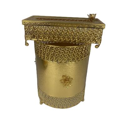 China Durable Decorative Metal Round Small Trash Can Wastebasket, Waste Container Bin - For Bathrooms, Ladies' Restrooms, Kitchens, Home Offices for sale