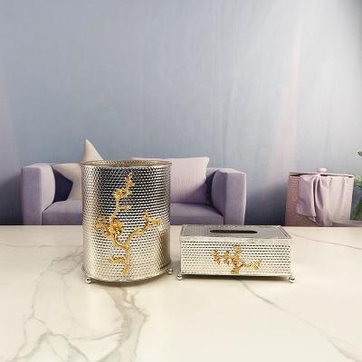 China Gold Fancy Design Rubbish Rubbish Bin Viable For Multi Type Customized Size Per Place Usable Bin Towel Holder Tissue Box for sale