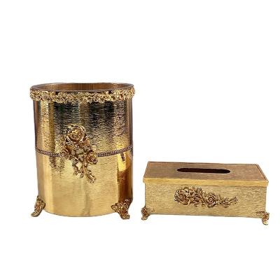 China Sustainable Quality Assured Elegant Gold Aluminum Metal Waste Paper Basket Bin For Home And Hotel Uses Customized Sizes For Sale for sale