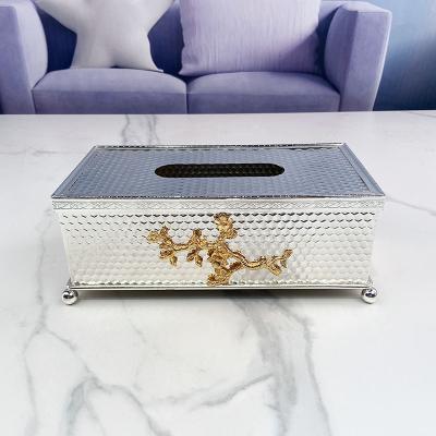 China Custom Logo High Quality Luxury Crystal Tissue Box Gold Silver Metal Tissue Box Luxury Towel Box For Living Room Bathroom Car for sale