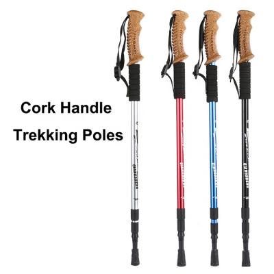 China Cork Factory Sale 3 Section Telescopic Folding Aluminum with Cork Grip Tracking Walking Hiking Poles for Snowshoeing and Backpacking Gear for sale