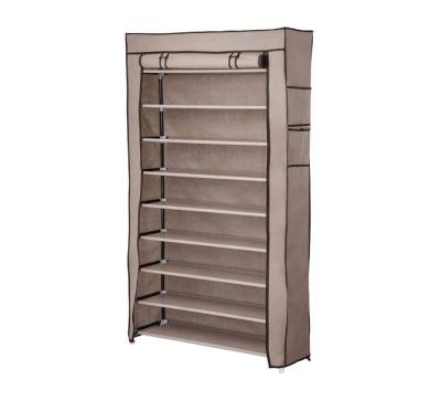 China Modern Living Room Cabinet (Height) 10 Tier Shoe Rack Storage Shelf Holder Adjustable Non-Woven Fabric Tube Cabinet Metal 45 Pairs With Cover 5/8