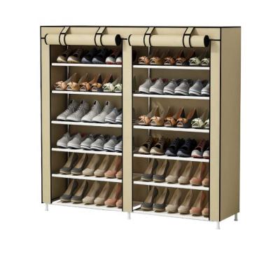 China Portable Free Standing Shoe Organizer 7 Rows (Height) Adjustable Shoe Rack with Dustproof Cloth Cover Cabinet for sale