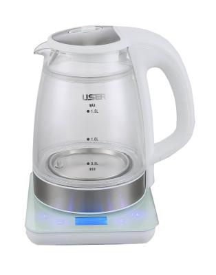 China 360 Degree Rotating Base 304 SS Cordless Electric Kettles With Blue Ring Light 1.5 L Capacity Electric Glass Kettle for sale