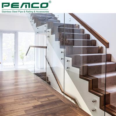 China Modern Stainless Steel Frameless Glass Staircase Side Mount Railing Barrier Duplex House Staircase Glass Standoff Fence Designs for sale