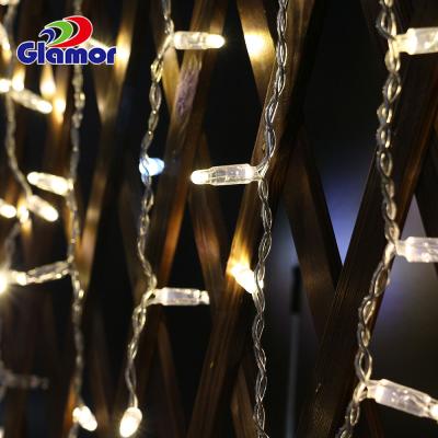 China 220-240V IP65 Outdoor Waterproof Christmas Decoration PVC Cable LED Icicle Curtain Light Hot Selling Drape For Party for sale