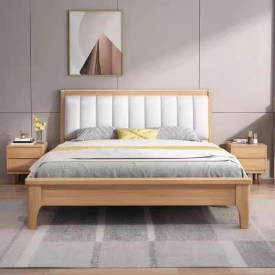 China Contemporary Nordic Modern Solid Wood Manufacturing Double Bed Customizable Color and Size Minimalist Soft Bag Solid Wood Bed for sale