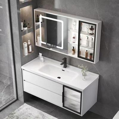 China Modern Light luxury style bathroom cabinet, dressing table, ceramic integrated basin, mirror cabinet combination for sale