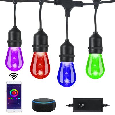 China Wifi enabled/tuya APP led Chirstmas solar decorations RGB outdoor string light for wedding party patio backyard cafe string light remote control for sale