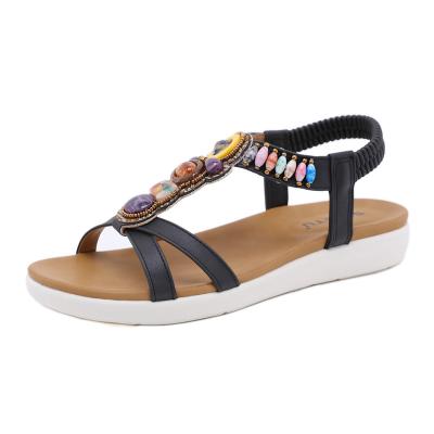 China New Women Sandals Bohemia Round Wedge Sandals Beaded Weave Casual Beach Shoes Retro Ladies Sandalias Female Platform for sale