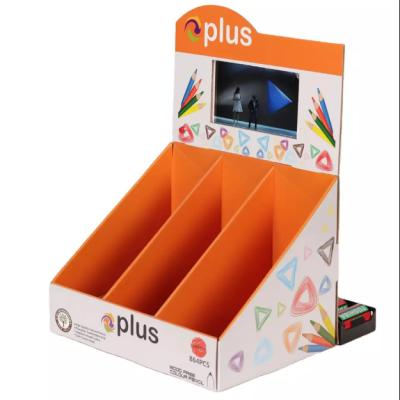 China LCD Screen Shop POP Cardboard Countertop Displays Stationery Colored Pencils Rack for sale